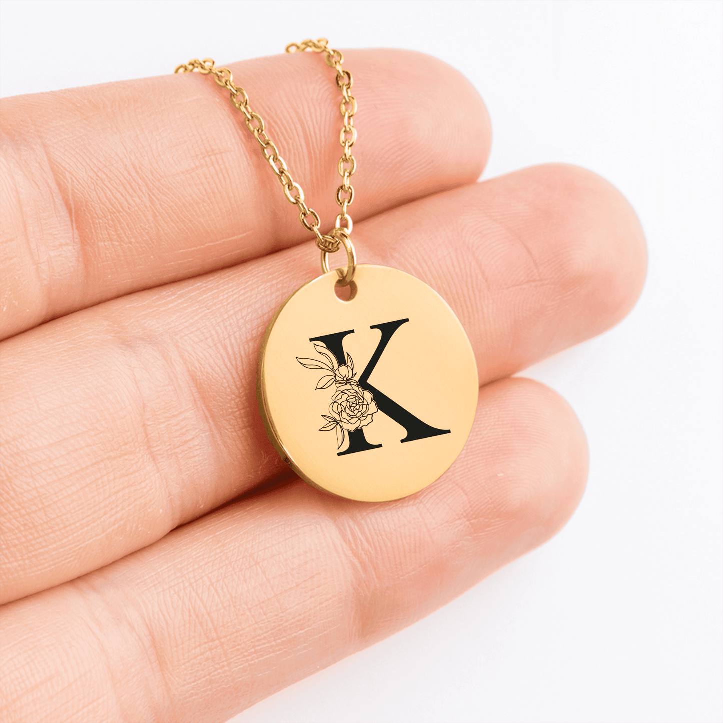 Floral Initial Necklace – K