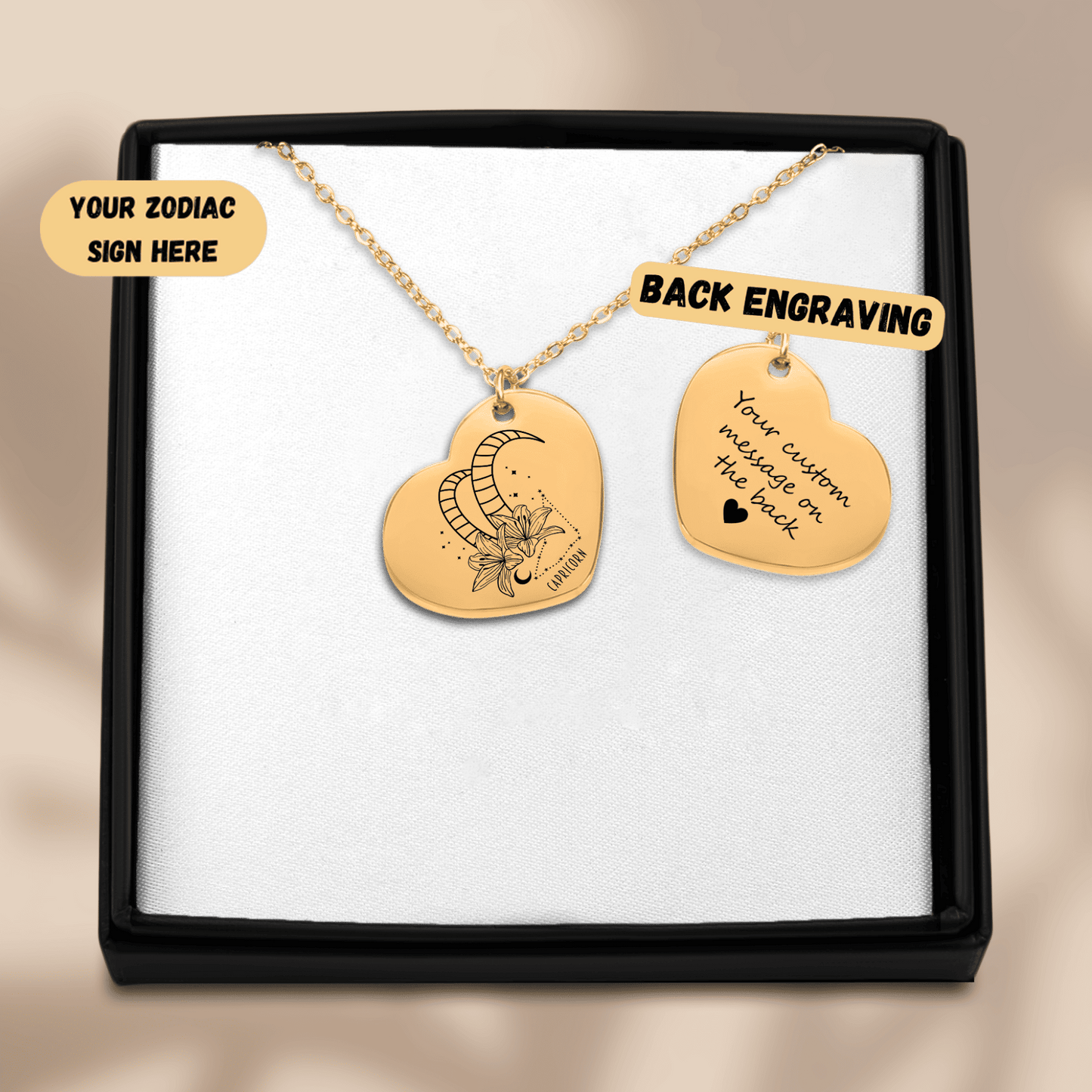 Capricorn Zodiac Sign Heart Necklace