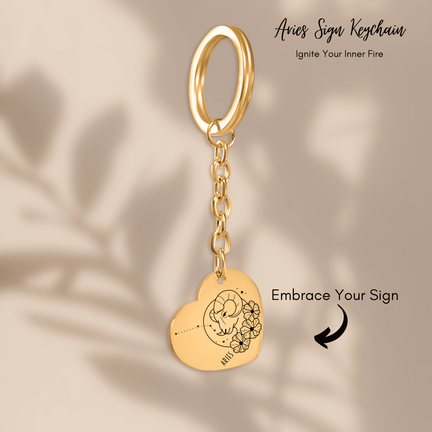 Aries Zodiac Sign Heart Keychain