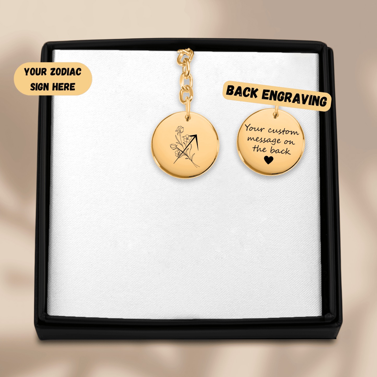 Sagittarius Floral Zodiac Sign Coin Keychain