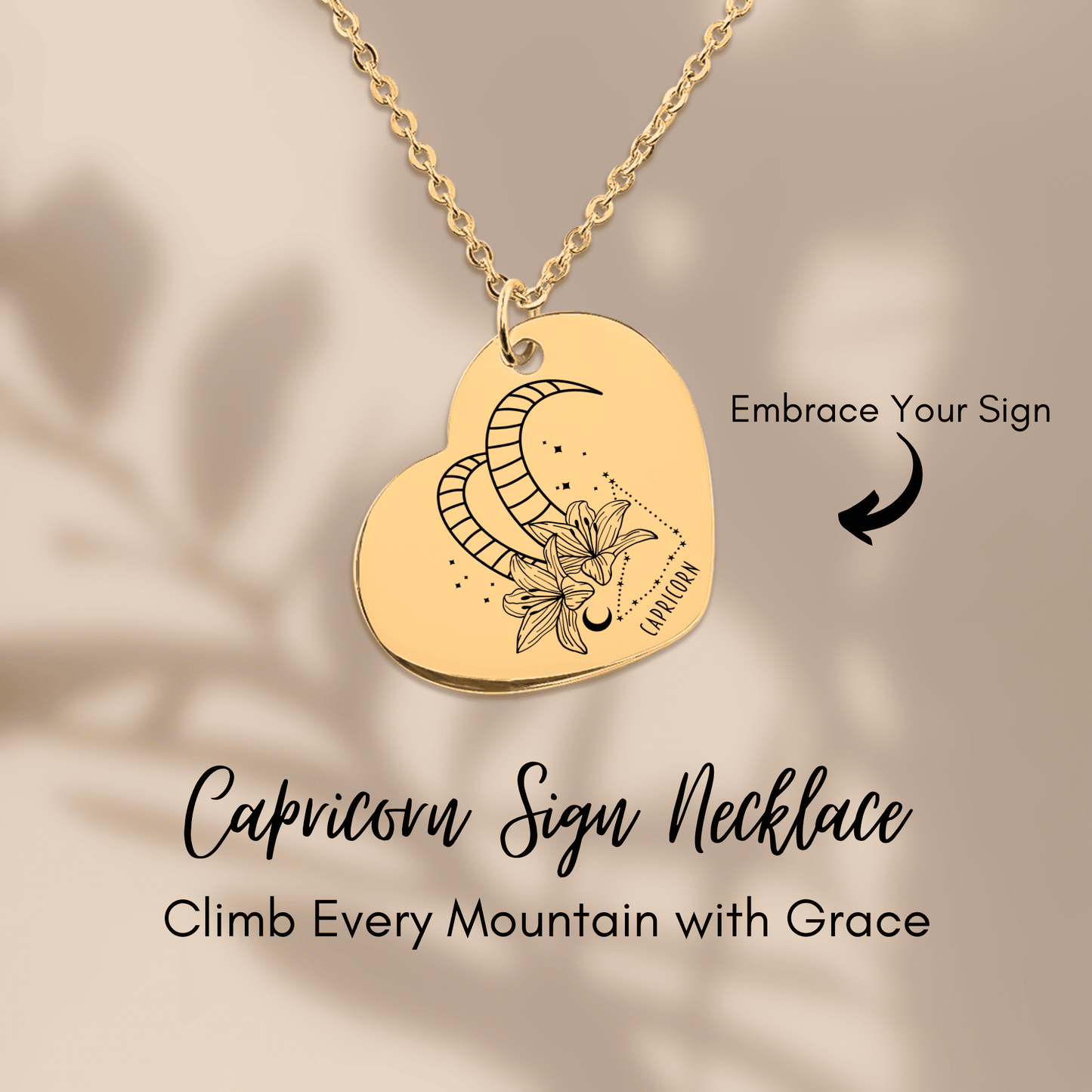 Capricorn Zodiac Sign Heart Necklace
