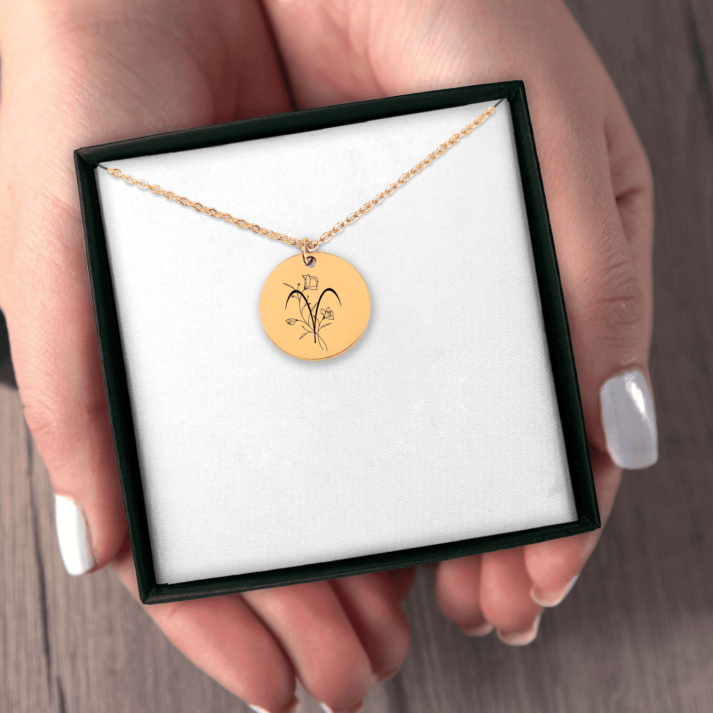Aries Floral Zodiac Sign Coin Necklace