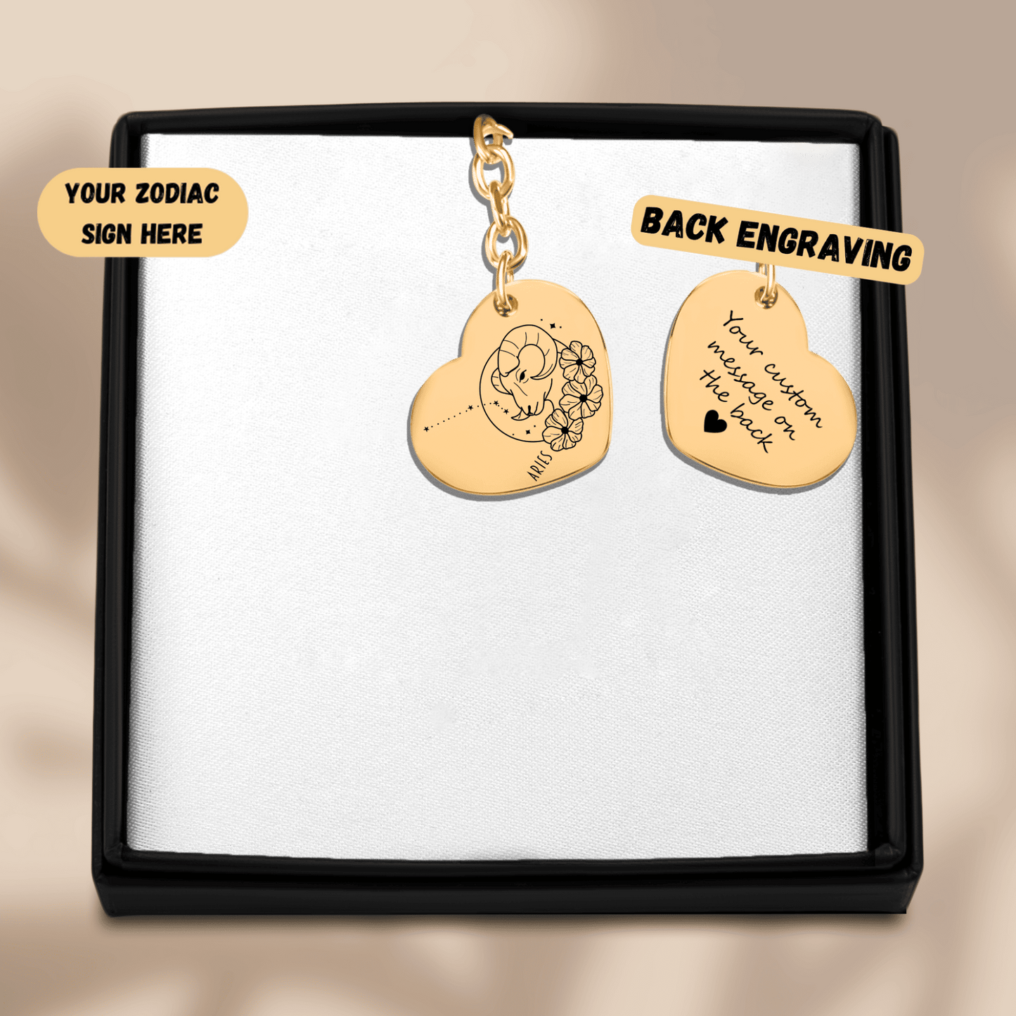 Aries Zodiac Sign Heart Keychain
