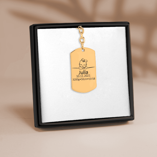Baby Birth Details Tag Keychain