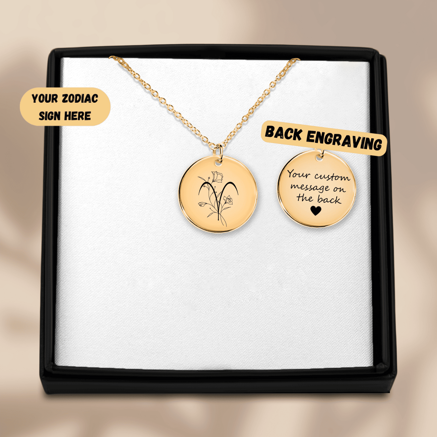Aries Floral Zodiac Sign Coin Necklace