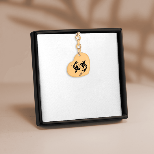 Pisces Zodiac Sign Heart Keychain