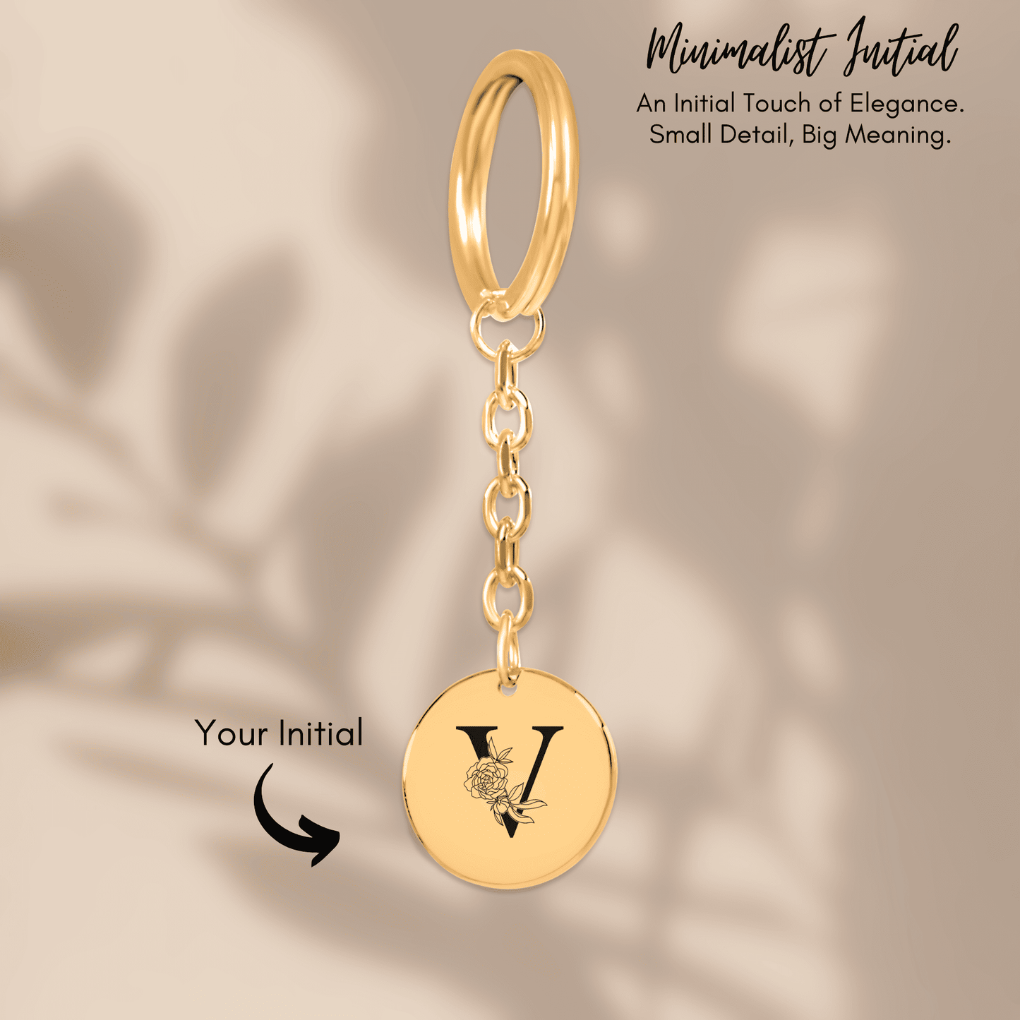Floral Initial Keychain – V