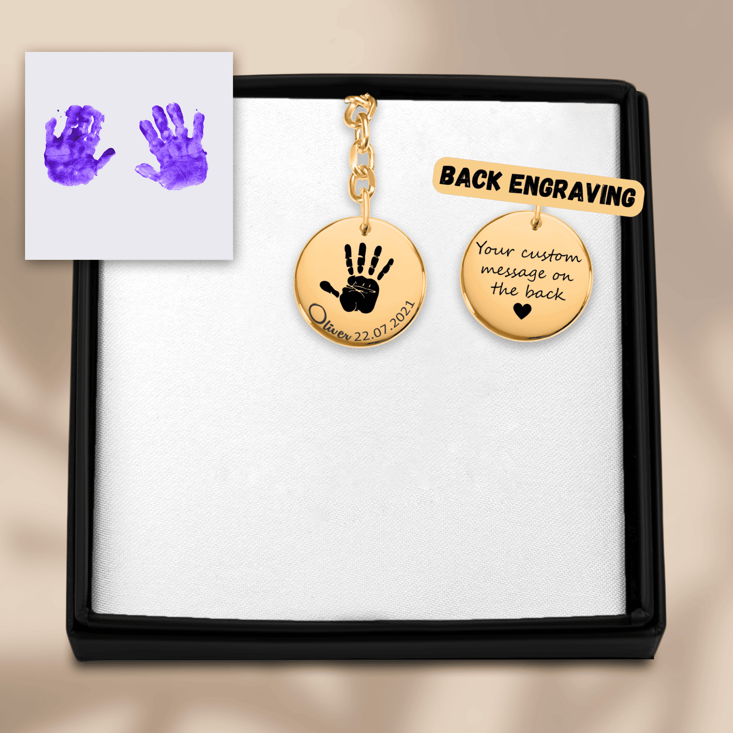 Actual Hand Print Coin Keychains
