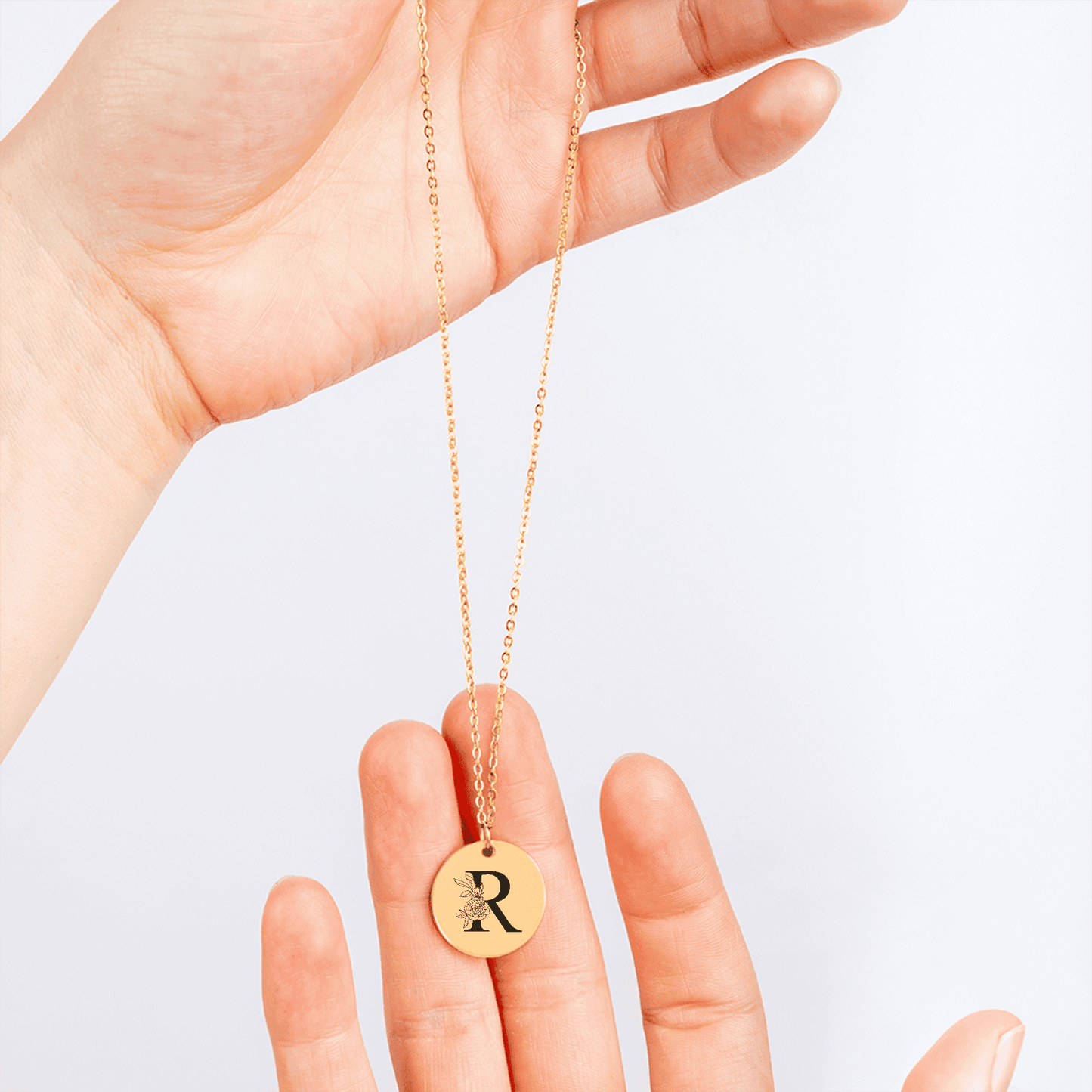 Floral Initial Necklace – R