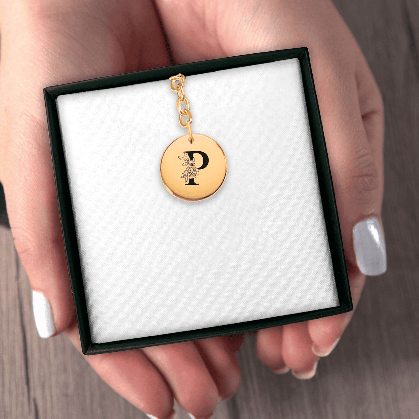 Floral Initial Keychain – P