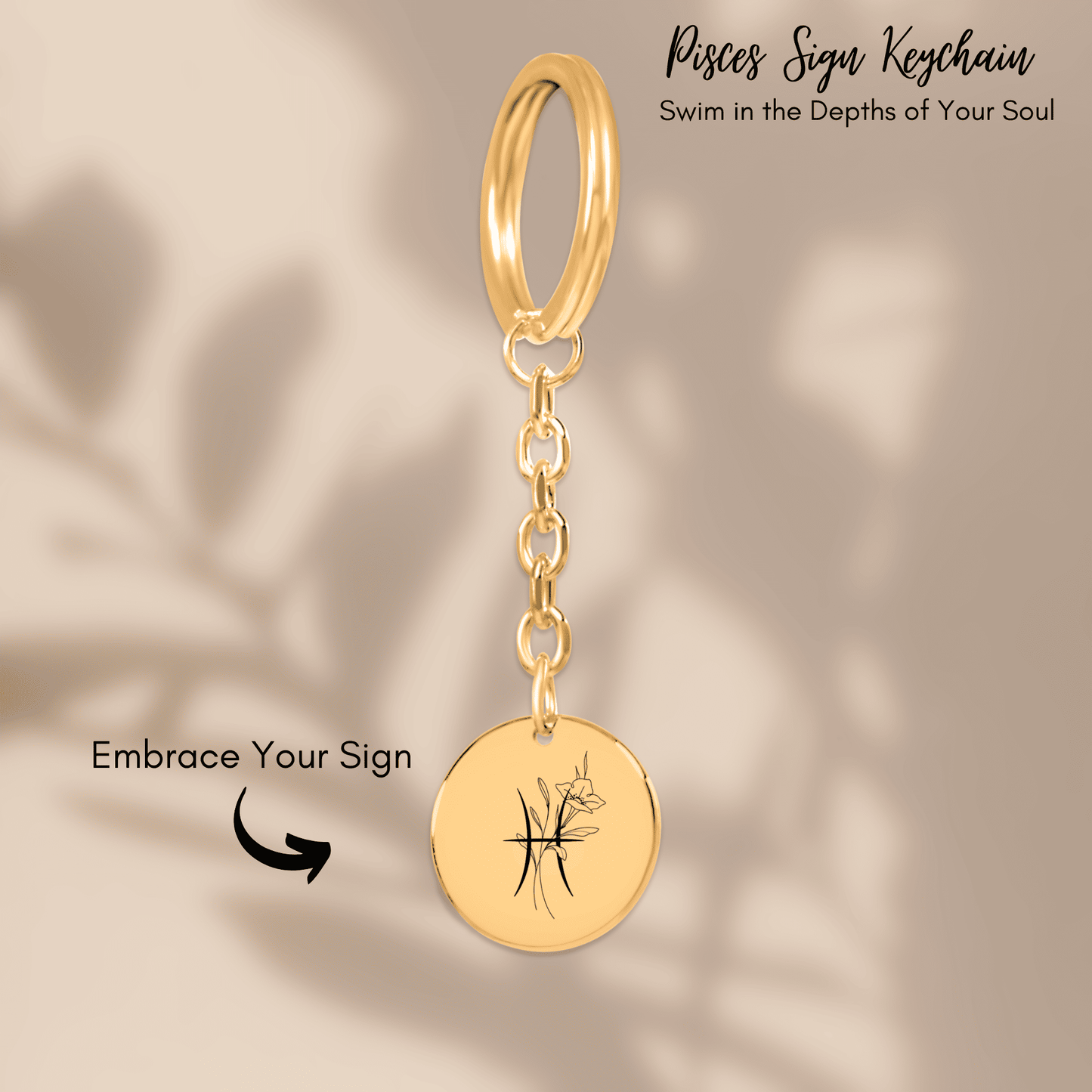 Pisces Floral Zodiac Sign Coin Keychain