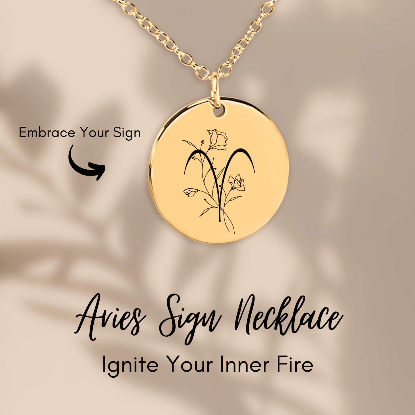 Aries Floral Zodiac Sign Coin Necklace