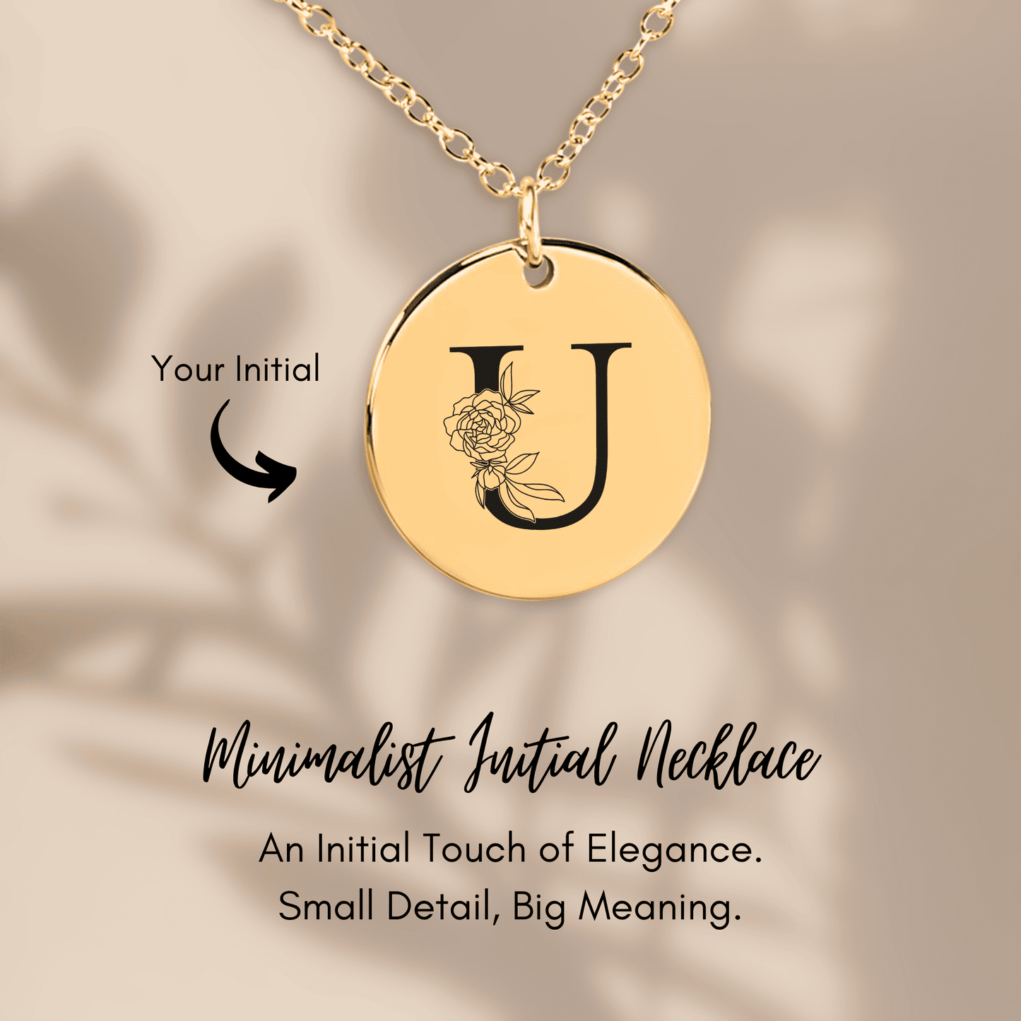 Floral Initial Necklace – U