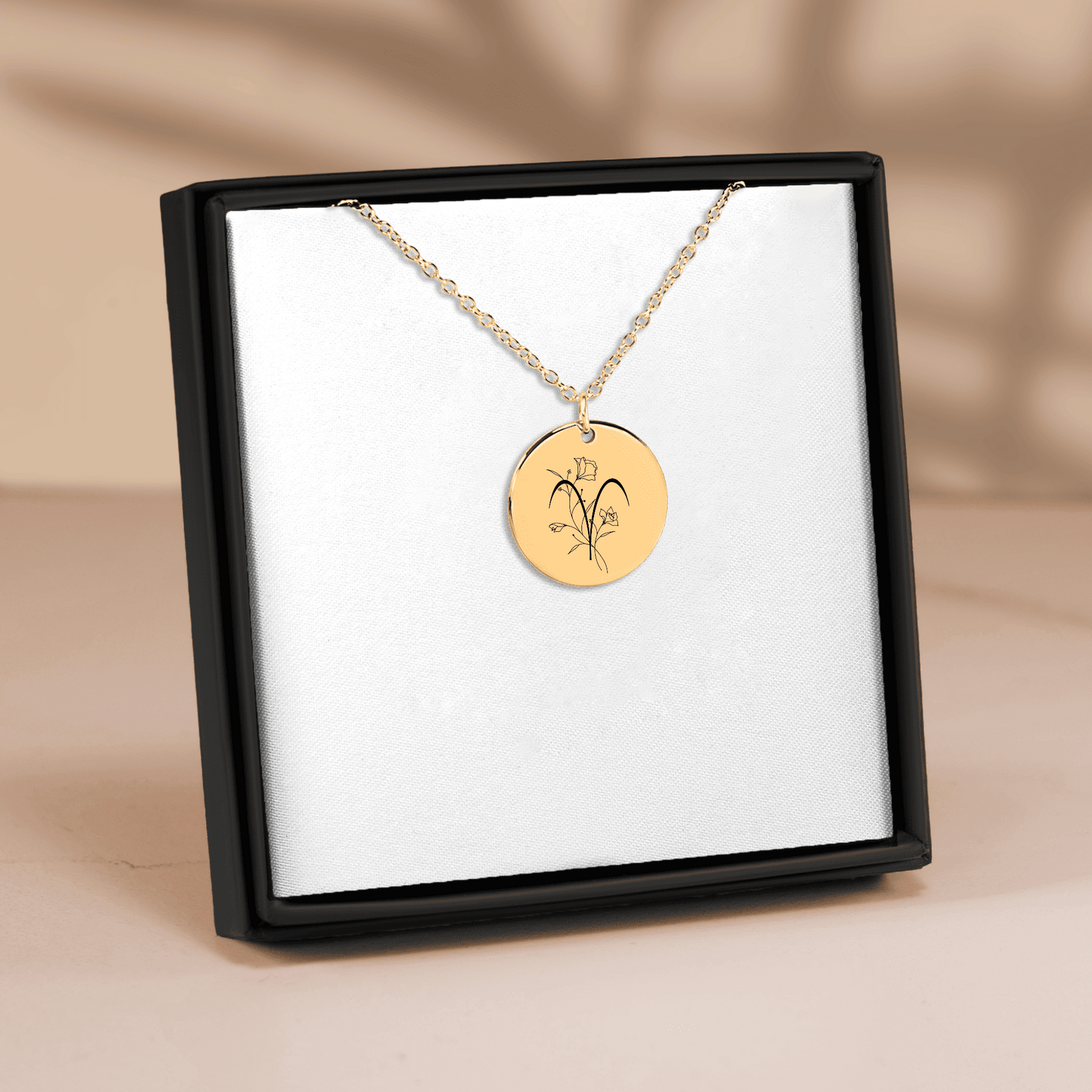 Aries Floral Zodiac Sign Coin Necklace