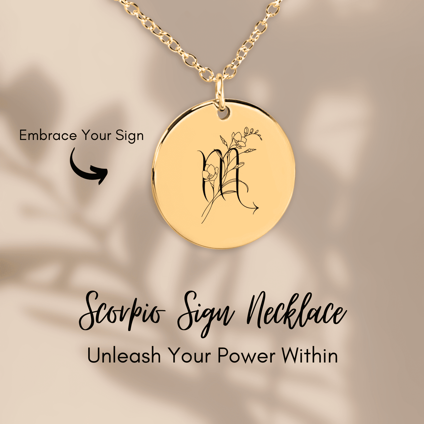 Scorpio Floral Zodiac Sign Coin Necklace
