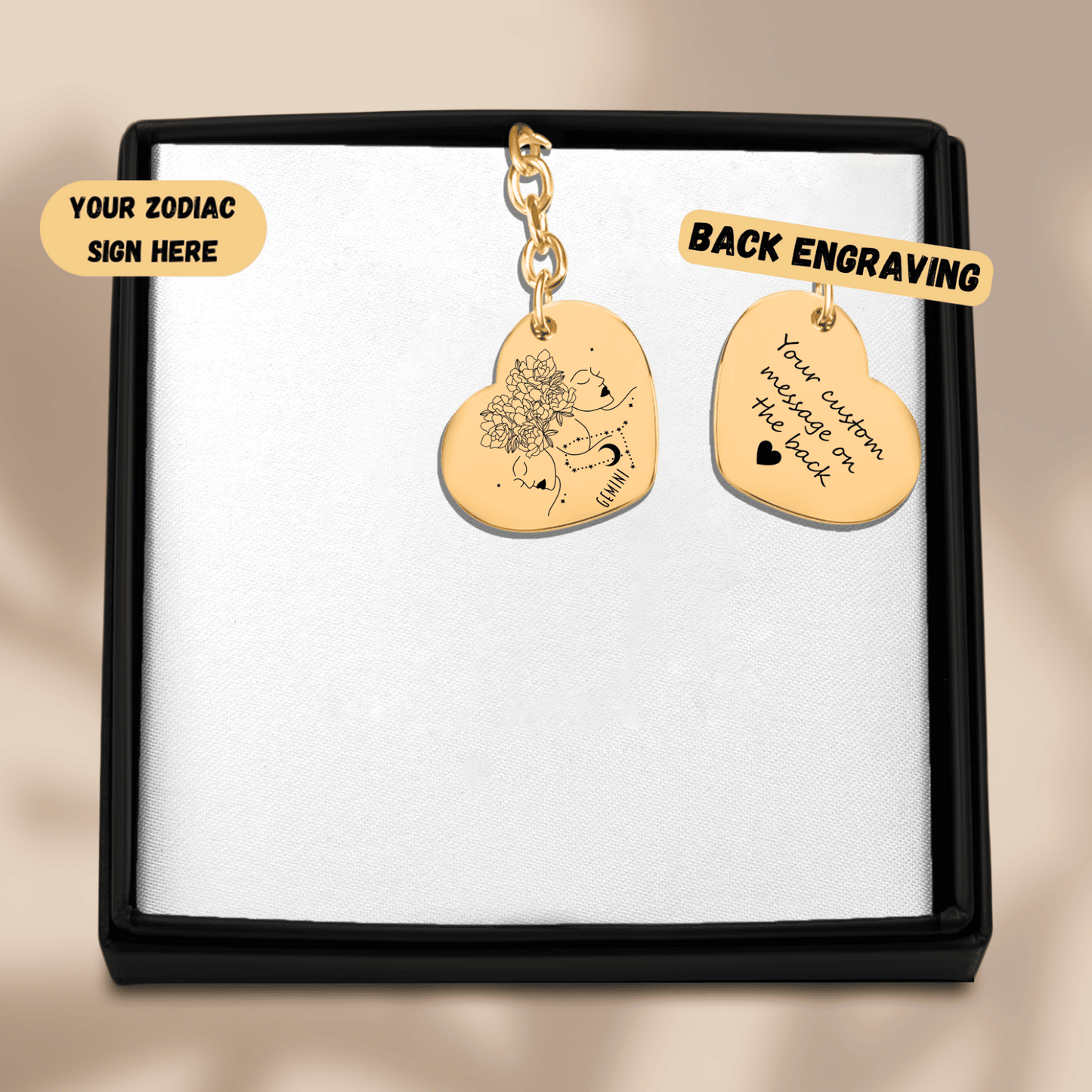 Gemini Zodiac Sign Heart Keychain