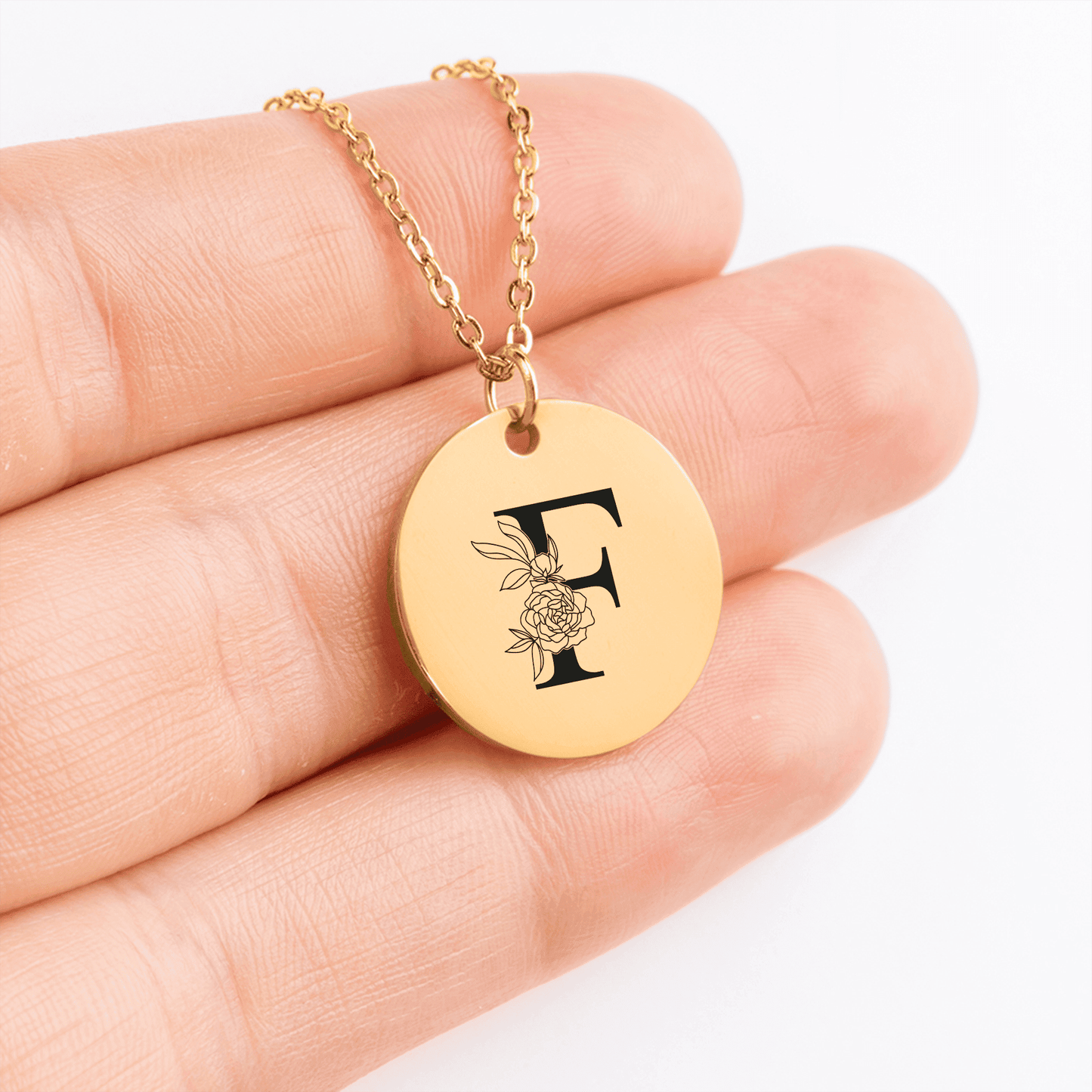Floral Initial Necklace – F