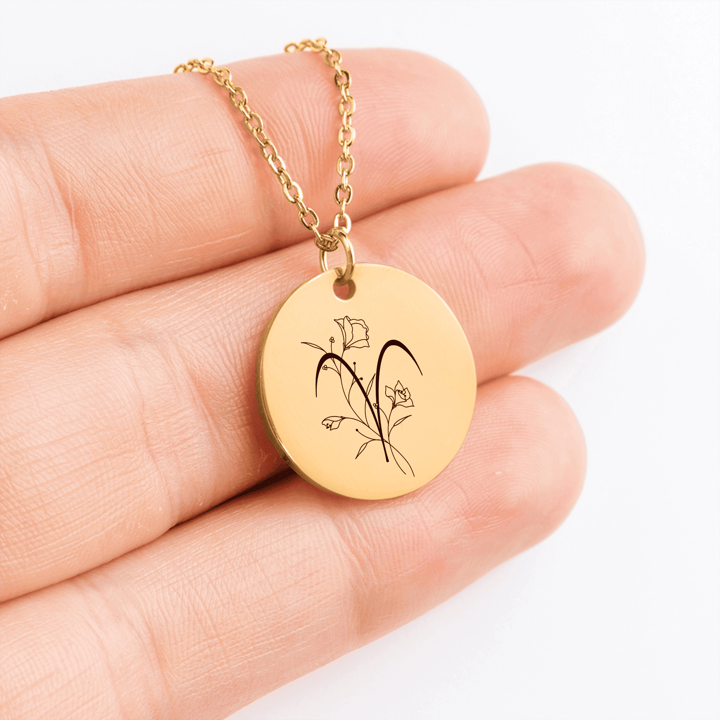 Aries Floral Zodiac Sign Coin Necklace
