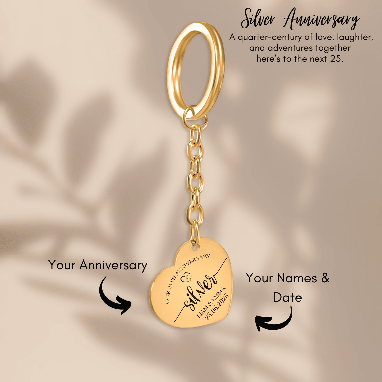 25th Silver Anniversary Heart Keychain