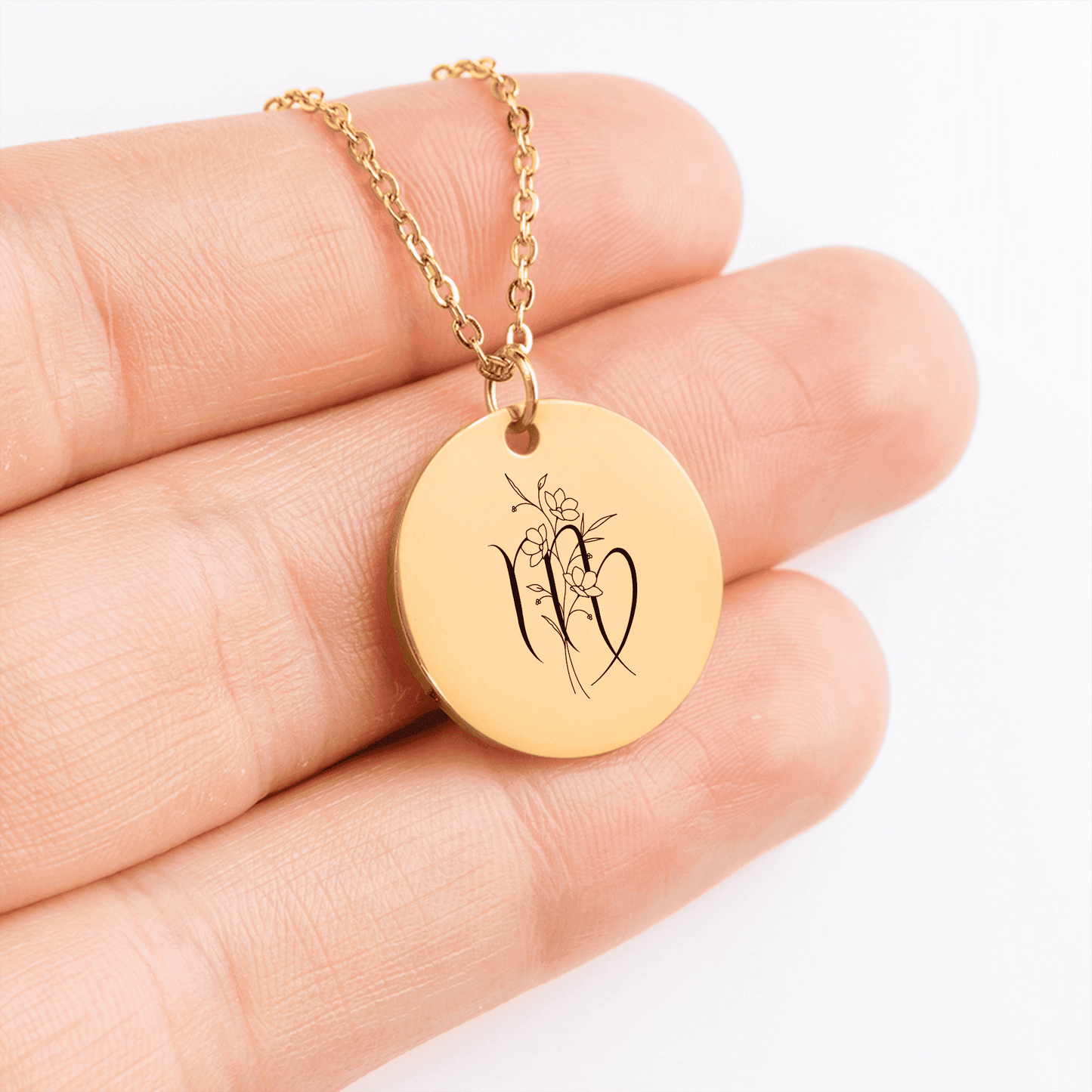 Virgo Floral Zodiac Sign Coin Necklace