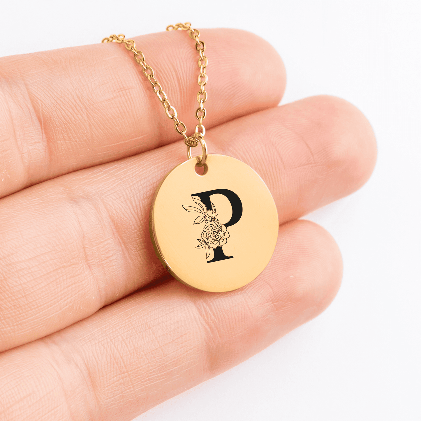 Floral Initial Necklace – P