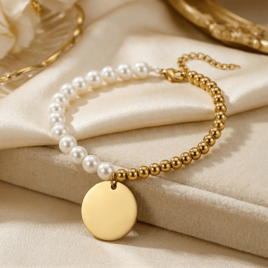 Premium Pearl & Gold Coin Bracelet: Mother of Pearl