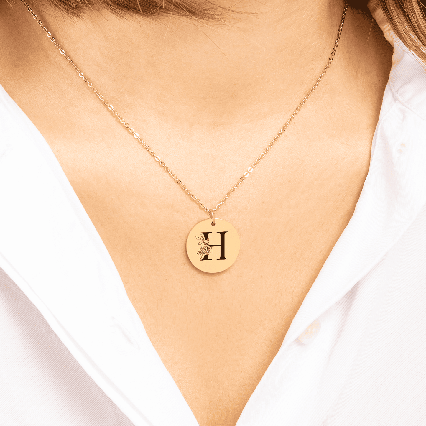 Floral Initial Necklace – H