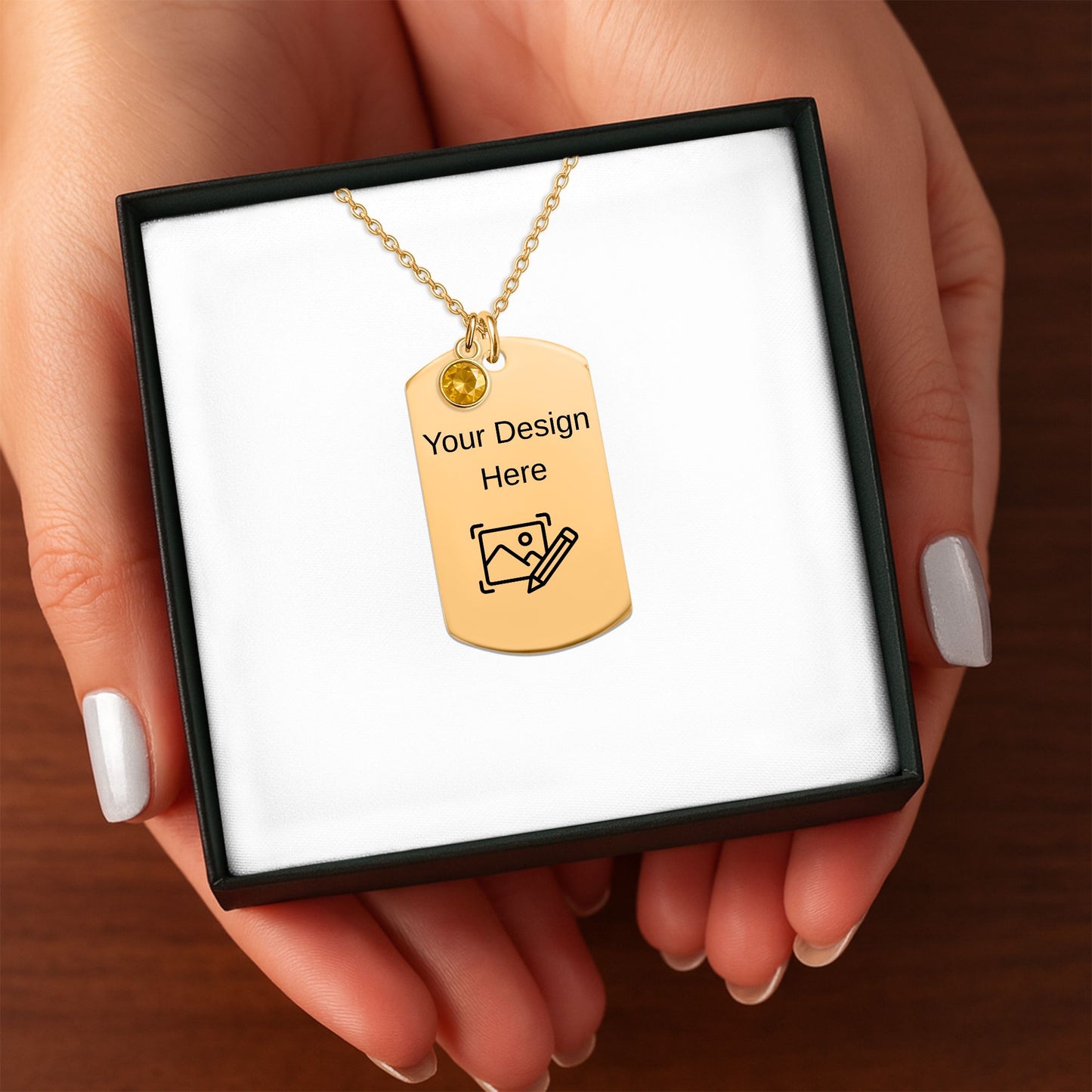 Tag Necklace with Birthstone