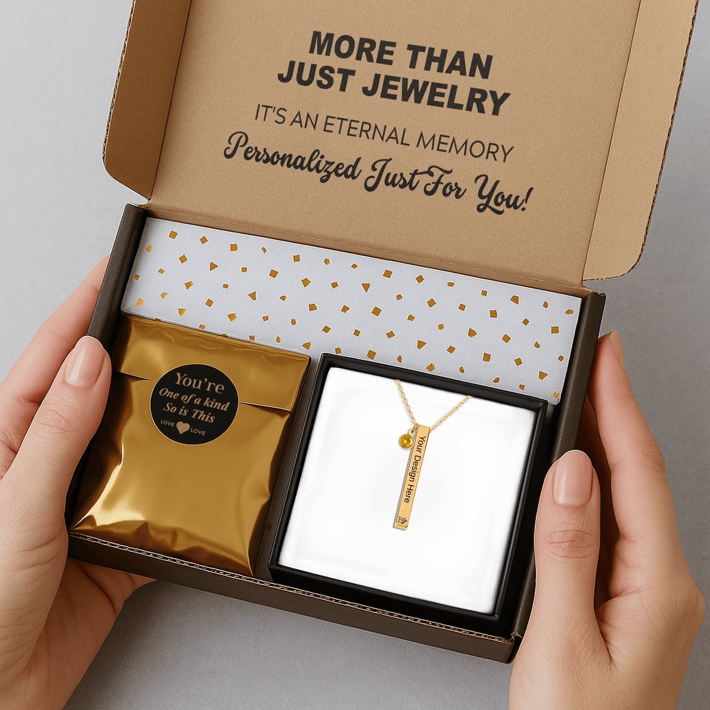 3D Bar Necklace with Birthstone