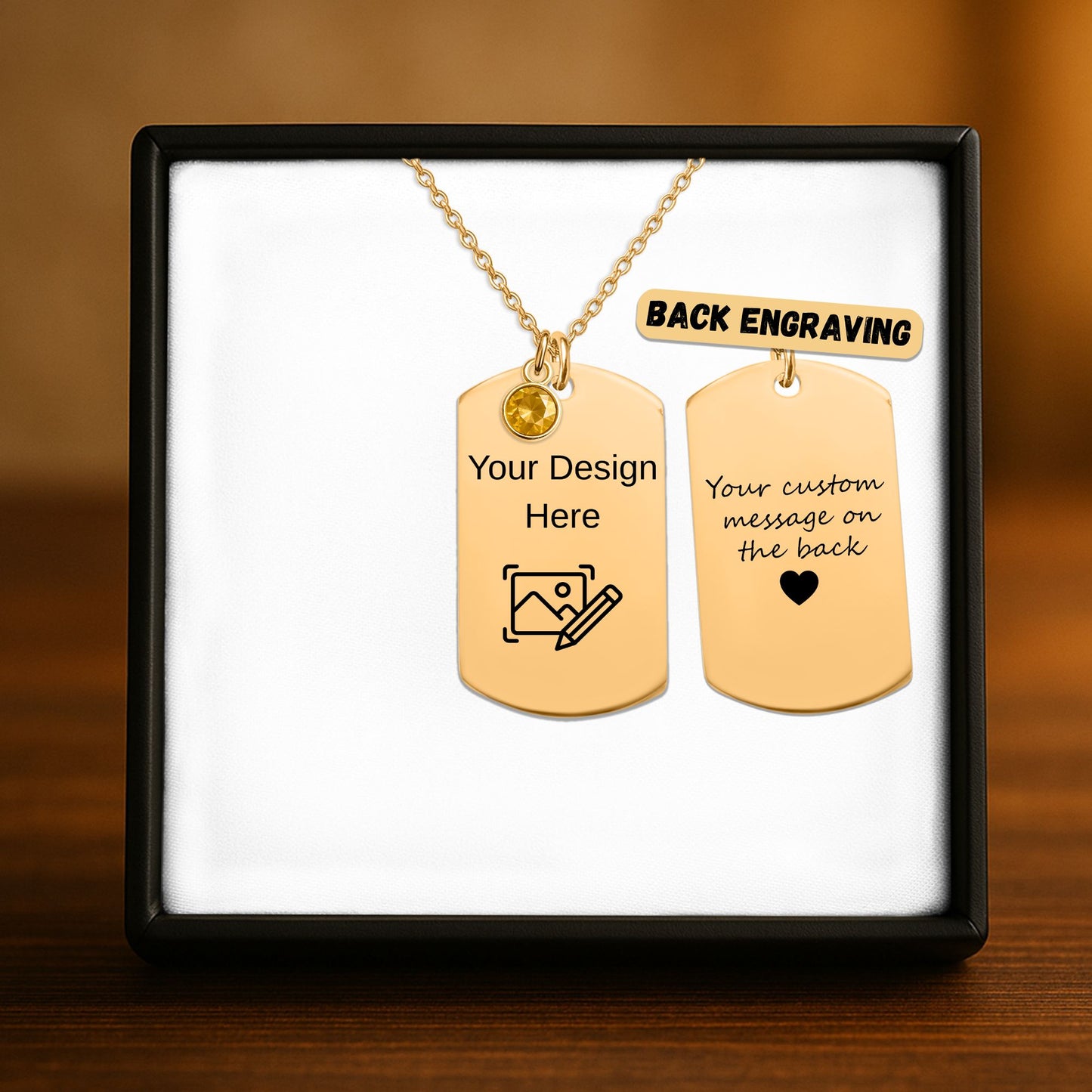 Tag Necklace with Birthstone