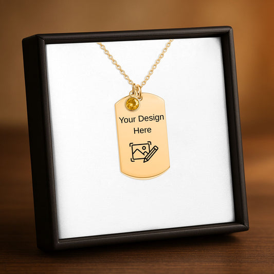 Tag Necklace with Birthstone