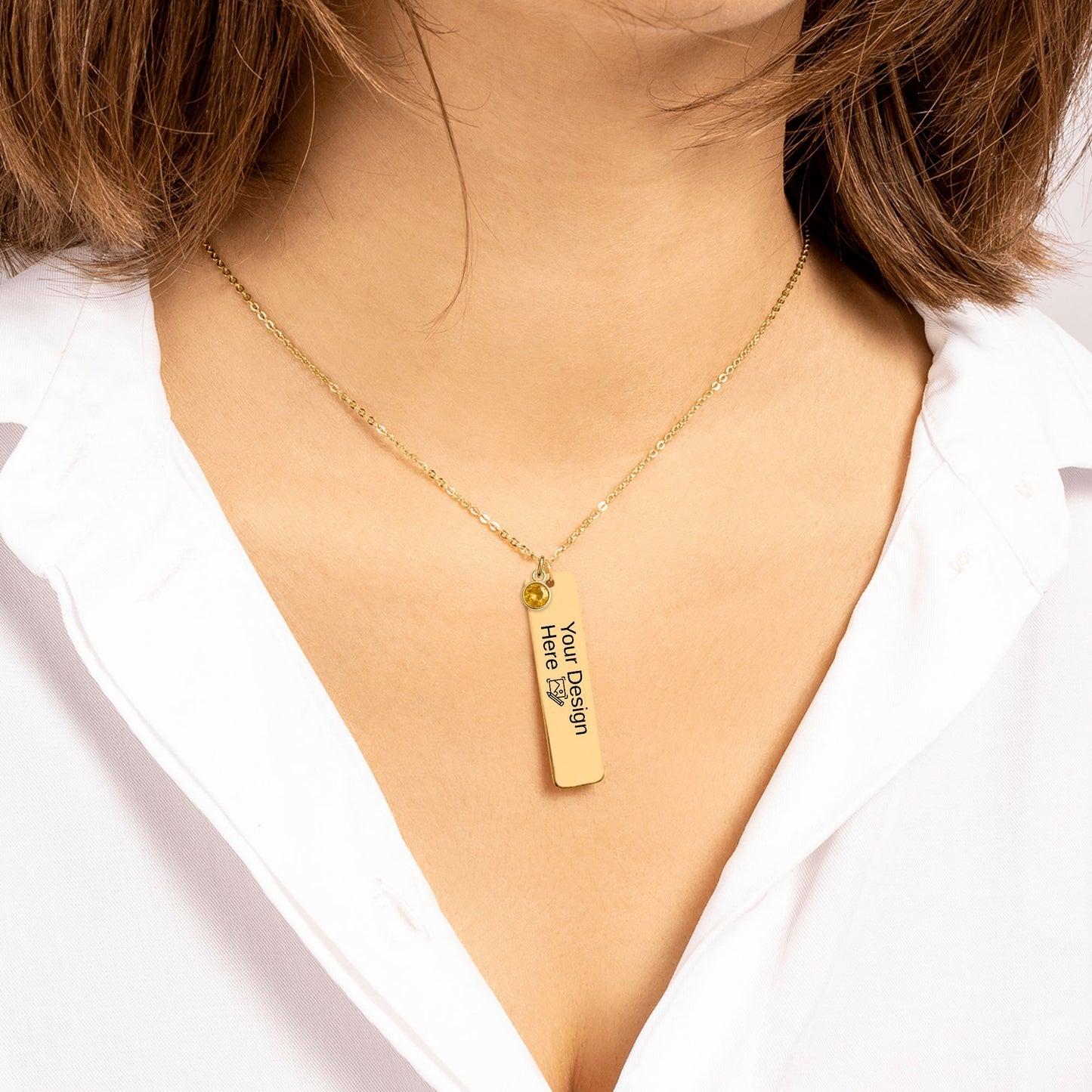 Vertical Bar Necklace with Birthstone